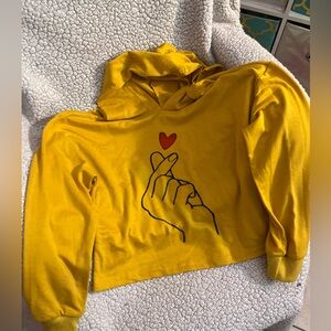 Korean heart crop top yellow hoodie! Super cute and soft, lightweight.